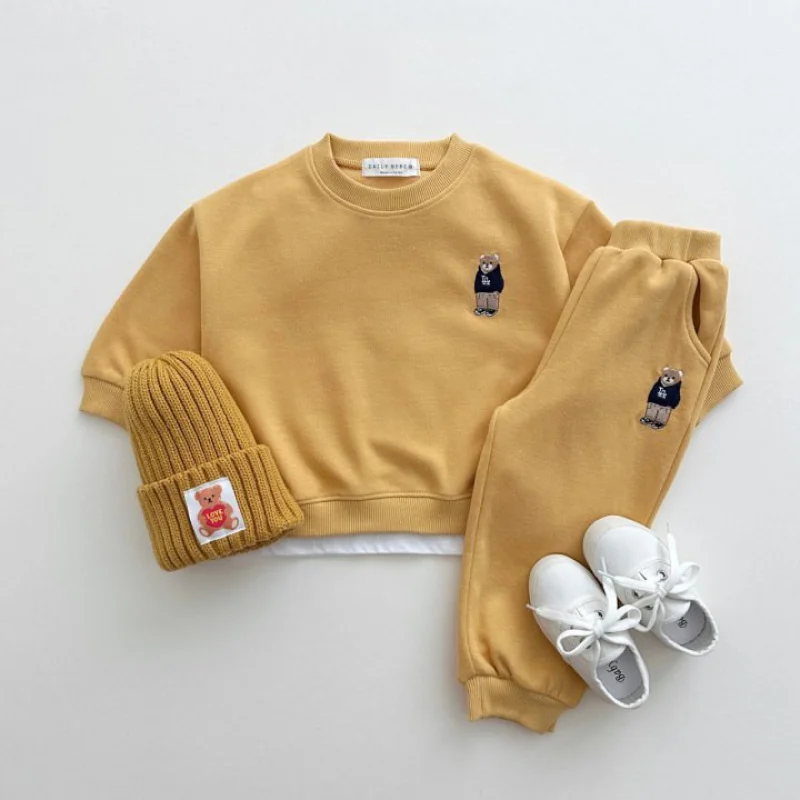 

Children's Sport Clothes Set Outfits for Girls Boys Clothing Baby Kids Long Sleeve Bear Knitted Sweatshirt Trousers 2Pcs Suit
