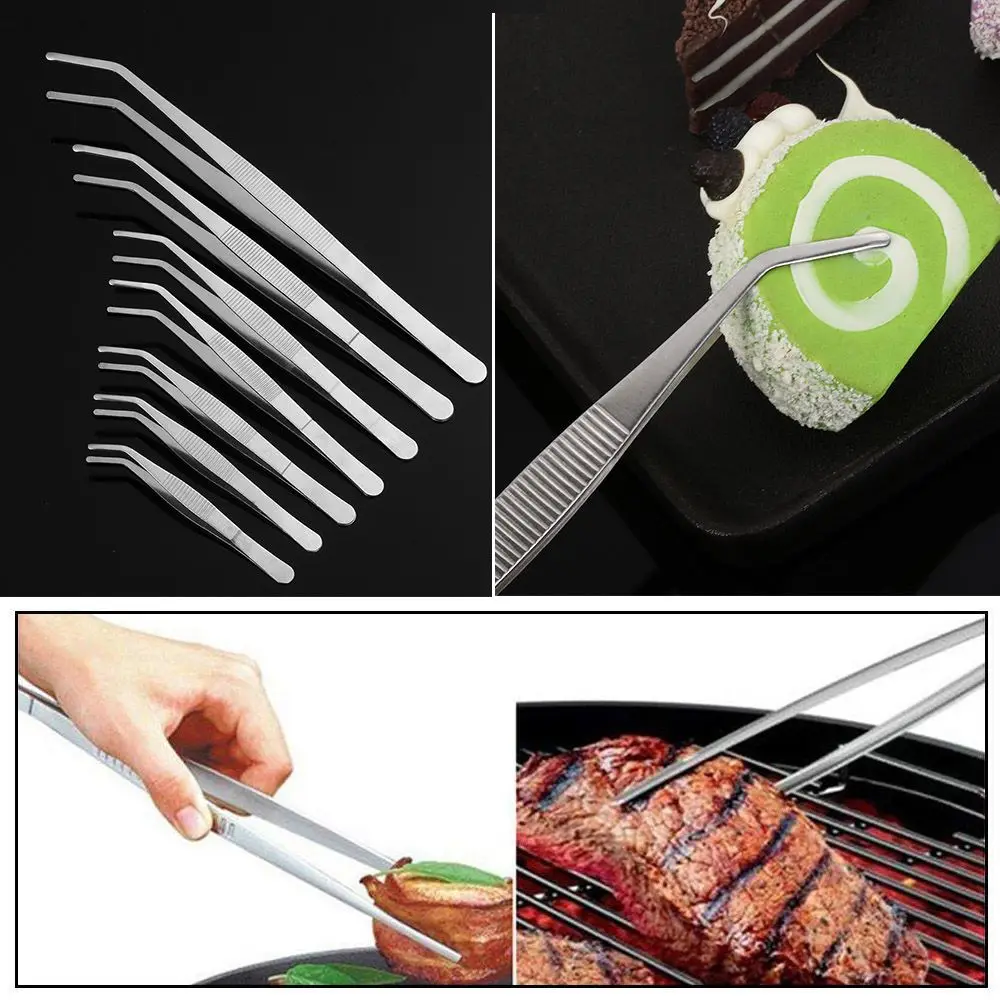 1pc New Stainless Steel Plating Food Tweezer BBQ Clip Barbecue Tongs Chef Serving Presentation High Quality Kitchen Tool