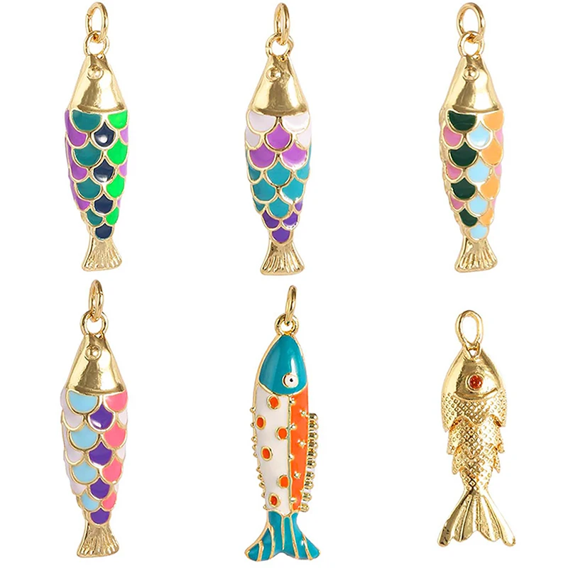 

10 шт., разноцветная медная подвеска в виде тропической рыбы и золотой рыбки для изготовления ювелирных изделий, ожерелье, браслет, аксессуары