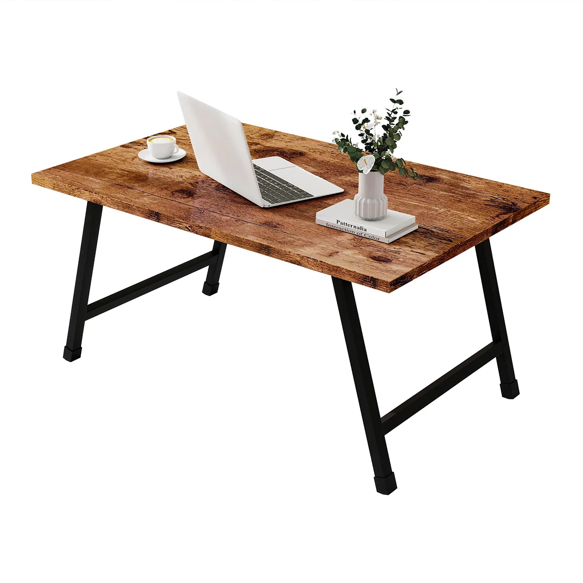 Black Coffee Table Foldable,Simple Modern Rectangular Center Table, Industrial Wood Tabletop and Metal Frame, Low Coffee Table