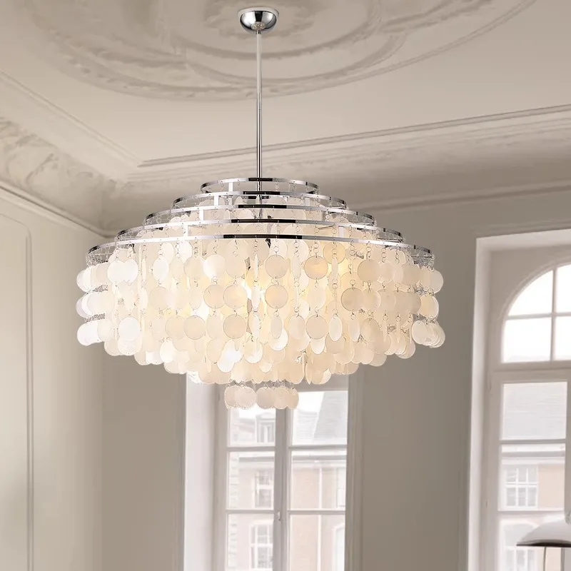 

Modern White Round Shell Chandelier for Dining Room, Living Room, Bedroom, LED Home Decor Ceiling Pendant Lights