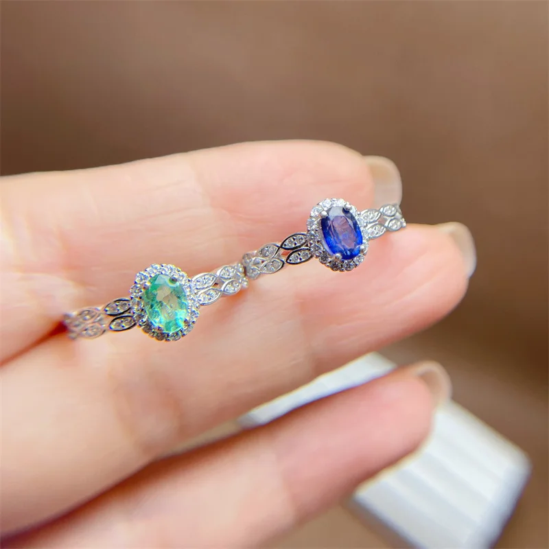 Women's Ring 925 Sterling Silver Natural Emerald Sapphire Wedding Ring for Female Girl Lady Birthday Gift with Certificate