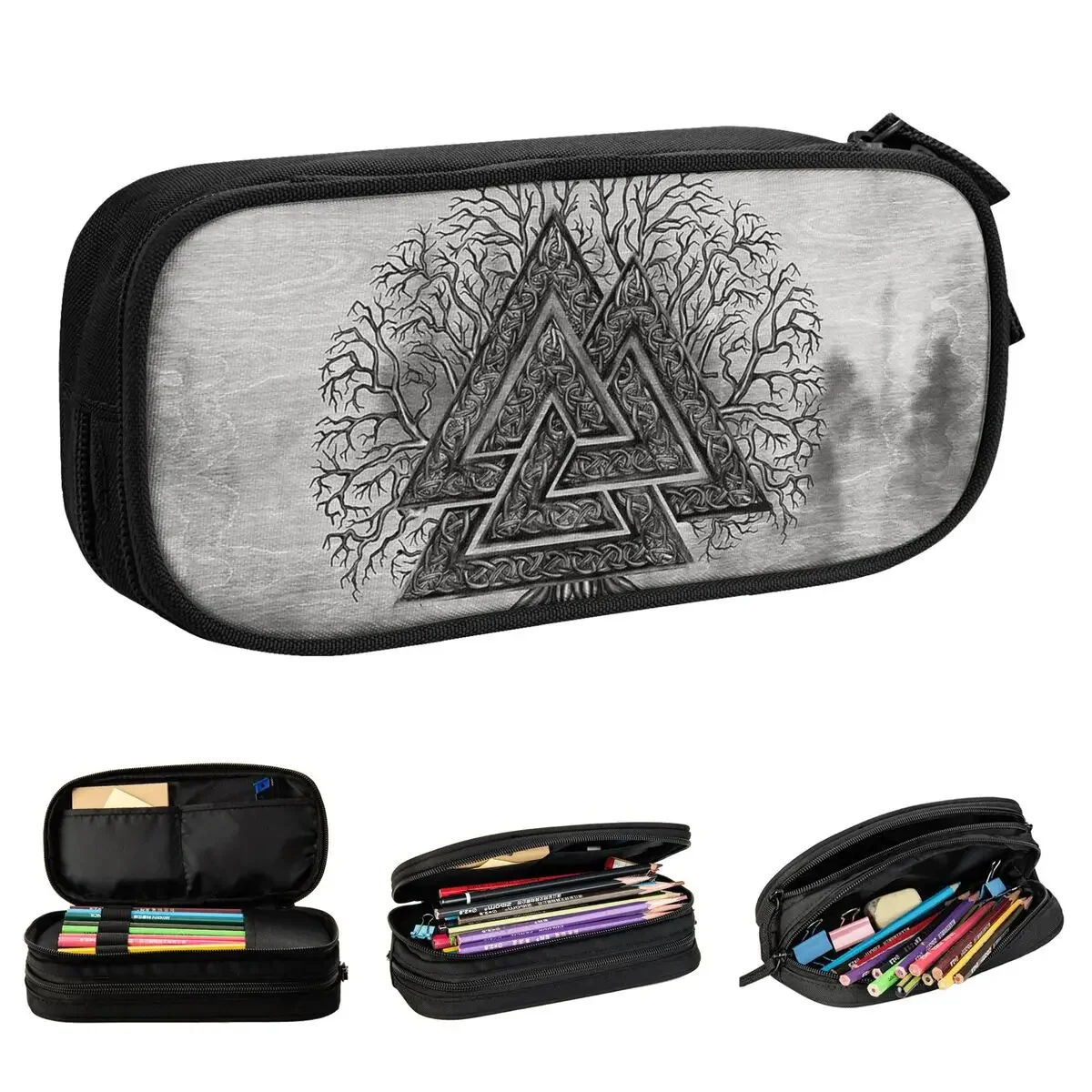 Valknut And Tree Of Life Yggdrasil  Pencil Cases  Valhalla Pen Box Bag Big Capacity School Supplies  Pouch