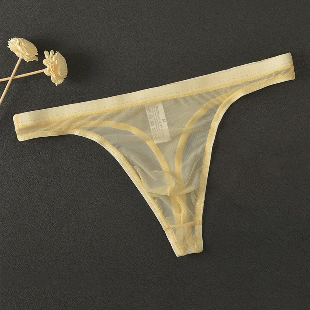 Men's Sexy Underwear Breathable T-Back Thongs G-Strings Tangas Mesh Thong See Through Underpant Low Rise Lingerie Male Panties