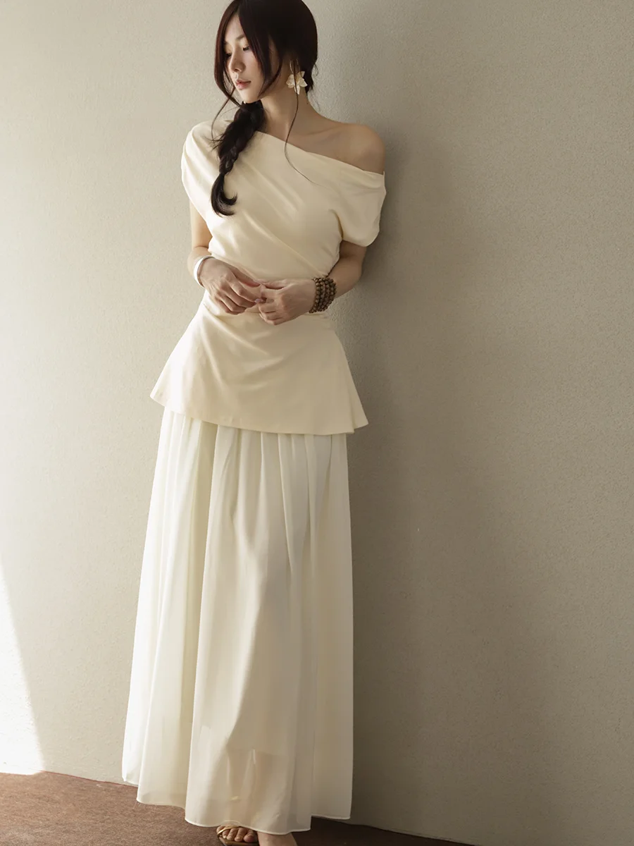 

Ele MZOMXO Women's Dr Slimming Long Gown oulder Baring Waist Cinching Soft Sle ort Sve Summer Faion