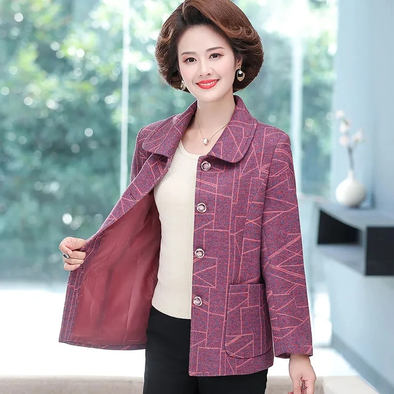 Xiaoxiangfeng-Chaqueta holgada de manga larga para mujer mayor, traje de mamá a la moda, Tops, abrigo, atuendo de primavera, chaqueta de ocio