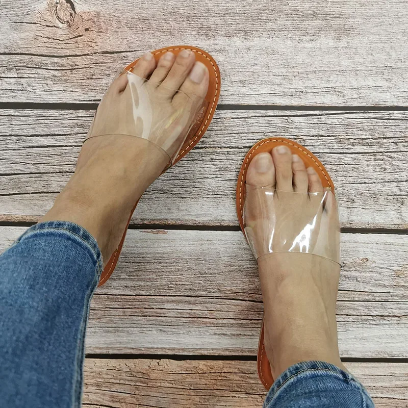 High Quality Fashion Summer Women Slippers Clear Transparent Slip-On Jelly Shoes Ladies Flat Beach Outdoor Holiday Slides