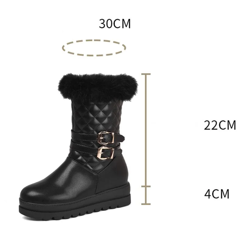ORCHA LISA Winte Boots Round Toe 4.5cm Increased Heel Zipper Warm Plush Small Big Size 28 29 41 42 43 Black White Mid Calf Botas