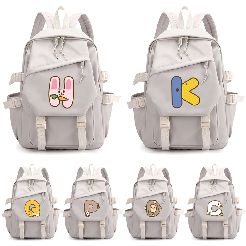 Animal 26 English Letters Backpack Student Girls School Backpack Bookbag Cosplay Canvas Children Kid Travel Bag Back To School