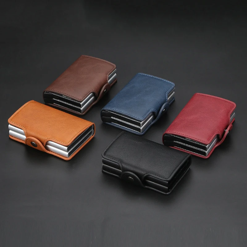 Credit Card Holder Card Holders for Men RFID  Aluminum Alloy Anti-theft Brush Card Holder Magnetic Buckle Card Holder PU Leather