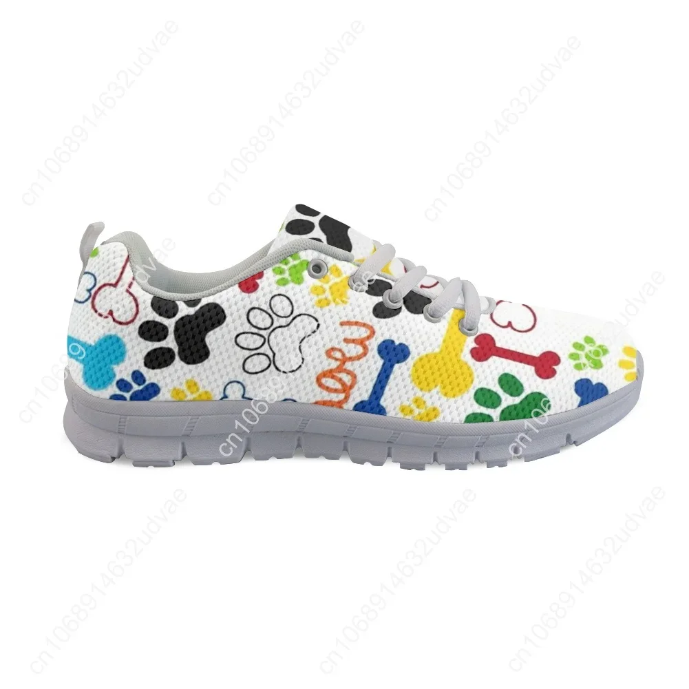 Cute Pets Dogs Footprints Paw Pattern Woman Shoes Heart Love Heartbeat Print Women's Low Top Casual Sneakers Ladies Big Footwear