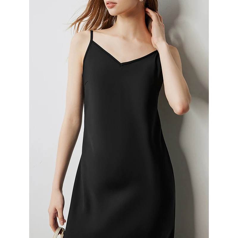 TOYOUTH Women Sleeveless Dress 2024 Autumn New Silk Slim Waist Sexy Luxury Black Dress