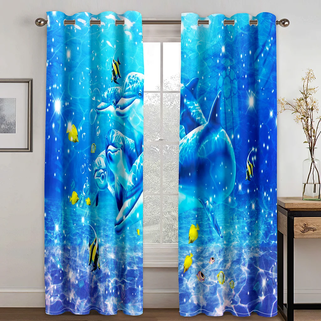 Photo 3d ocean dolphin curtains 3D Curtain Printing Blockout Polyester Photo Drapes personality curtains