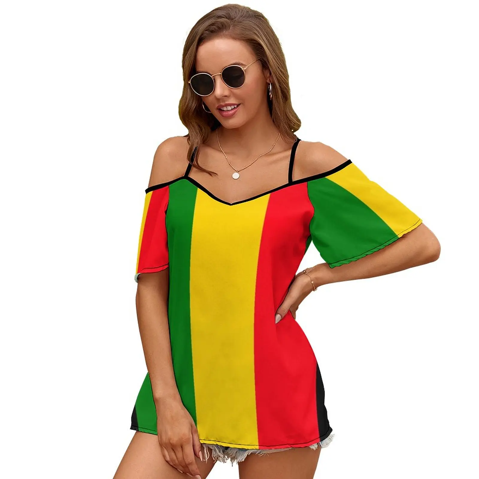 Reggae Vibes Women\'S T-Shirt New Fashion Printed Zipper V-Neck Short Sleeve T Shirts Casual Plus Size Graphic Design Style