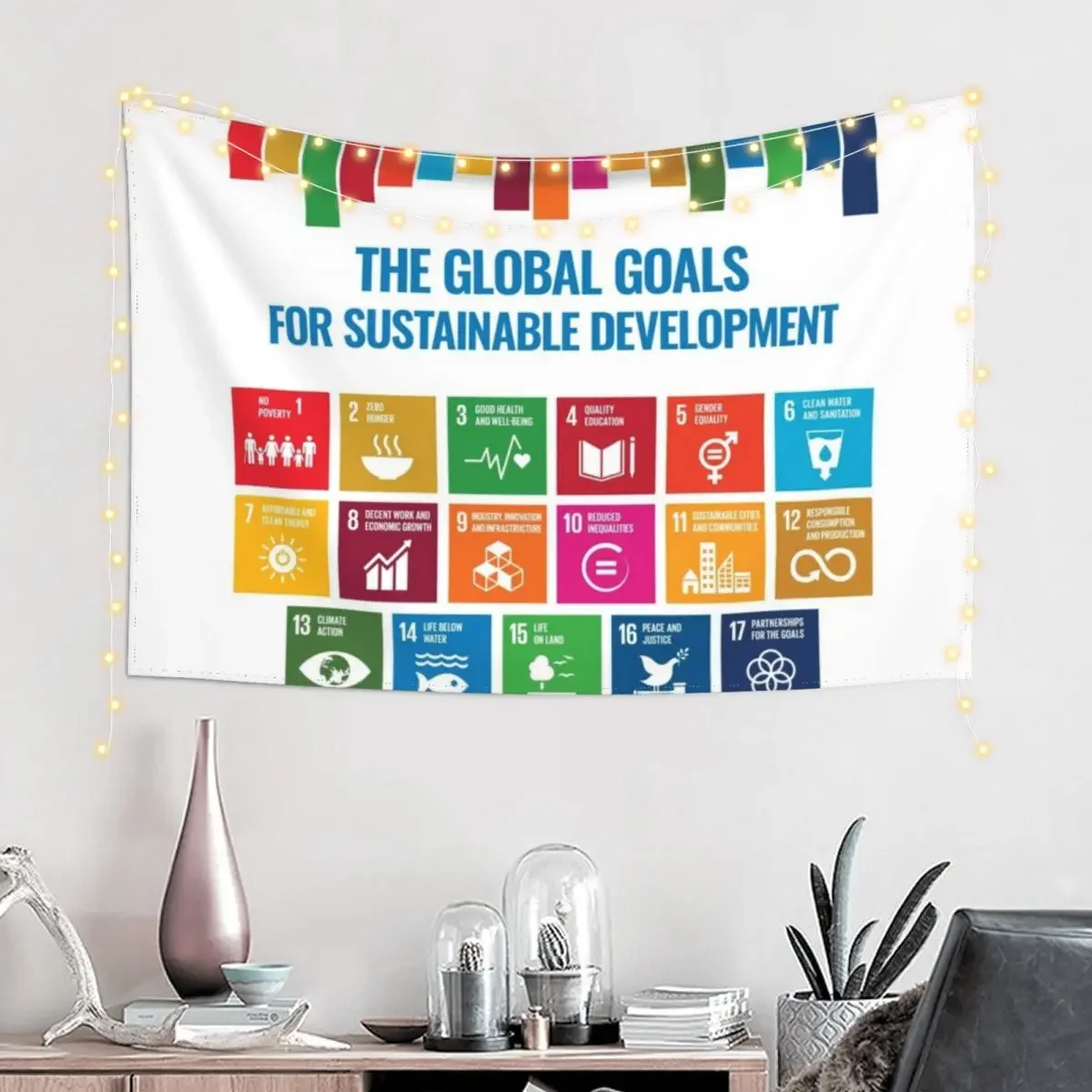 The Global Goals for Sustainable Development - UN Sustainable Development Goals SDGs 2030 Tapestry Aesthetic Decoration Tapestry