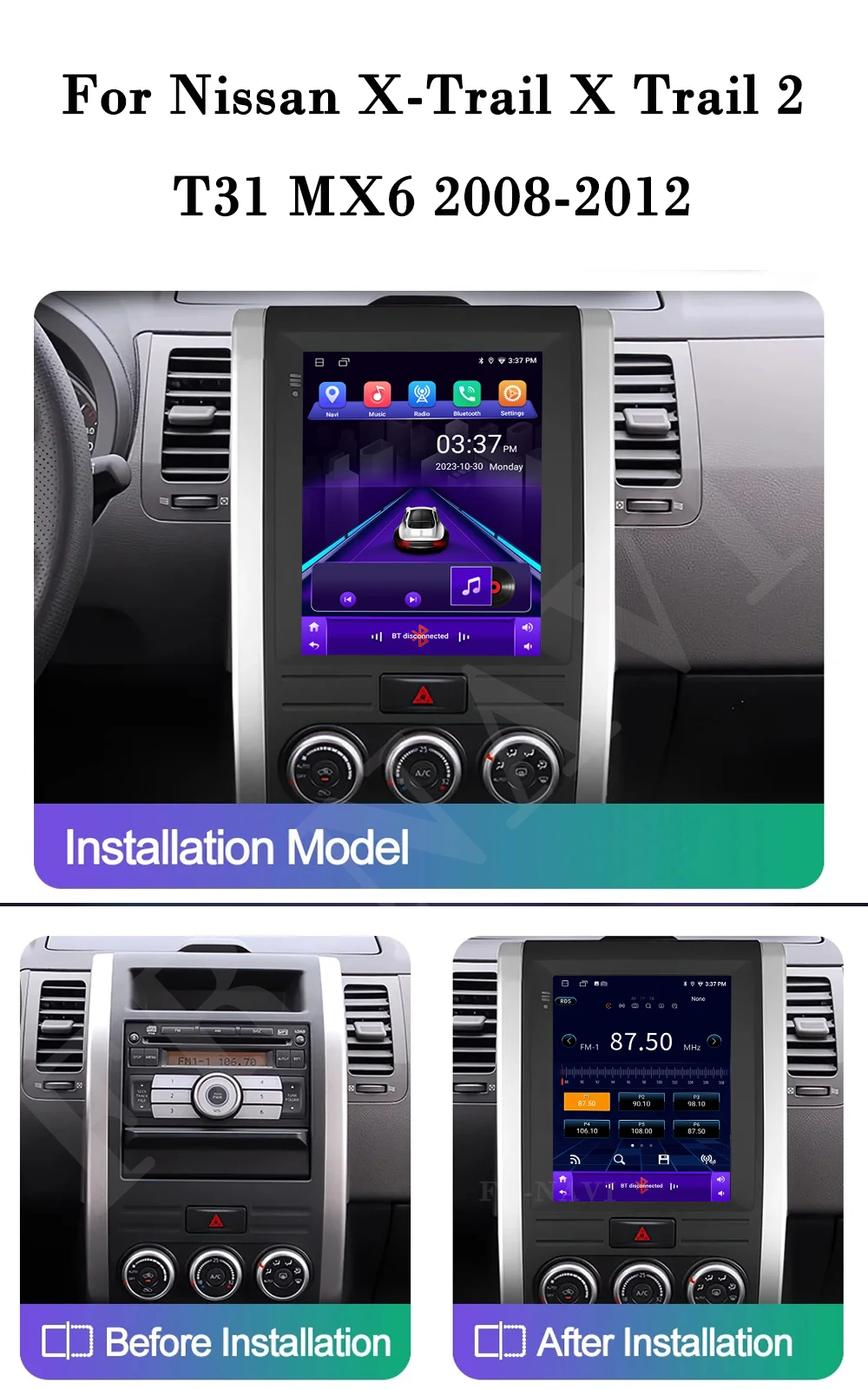 IPS DSP For Nissan X-Trail X Trail 2 T31 MX6 2008-2012 Android 14 Car Stereo GPS Radio Multimedia Video CarPlay 9.7 Inch Screen