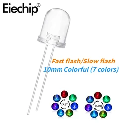 Diodes électroluminescentes super lumineuses, diodes LED, multicolore, transparent, rond, diffuseur, lampe flash, clignotant rapide et lent, RVB, 10mm, 10 pièces