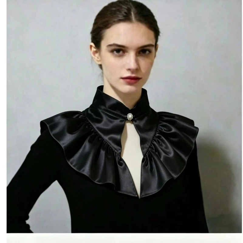 Stage Performance Large Lapel Satin Scarf Fake collar Ruffled Decorative Neck Ruff Removable Neck Accessory