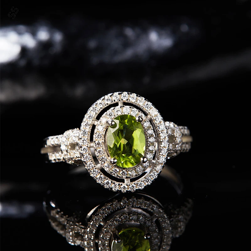 

S925 Sterling Silver Natural Olivine Stone Ring for Men/Women Popular Ladies Hand Finger Jewelry Colorful Gemstone Accessories