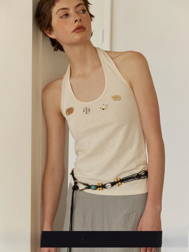 

Летний подвесной жилет для поездок на работу, деревянные брюки-карго для женщин, утягивающие брюки-карго с украшением на шесте, Svel