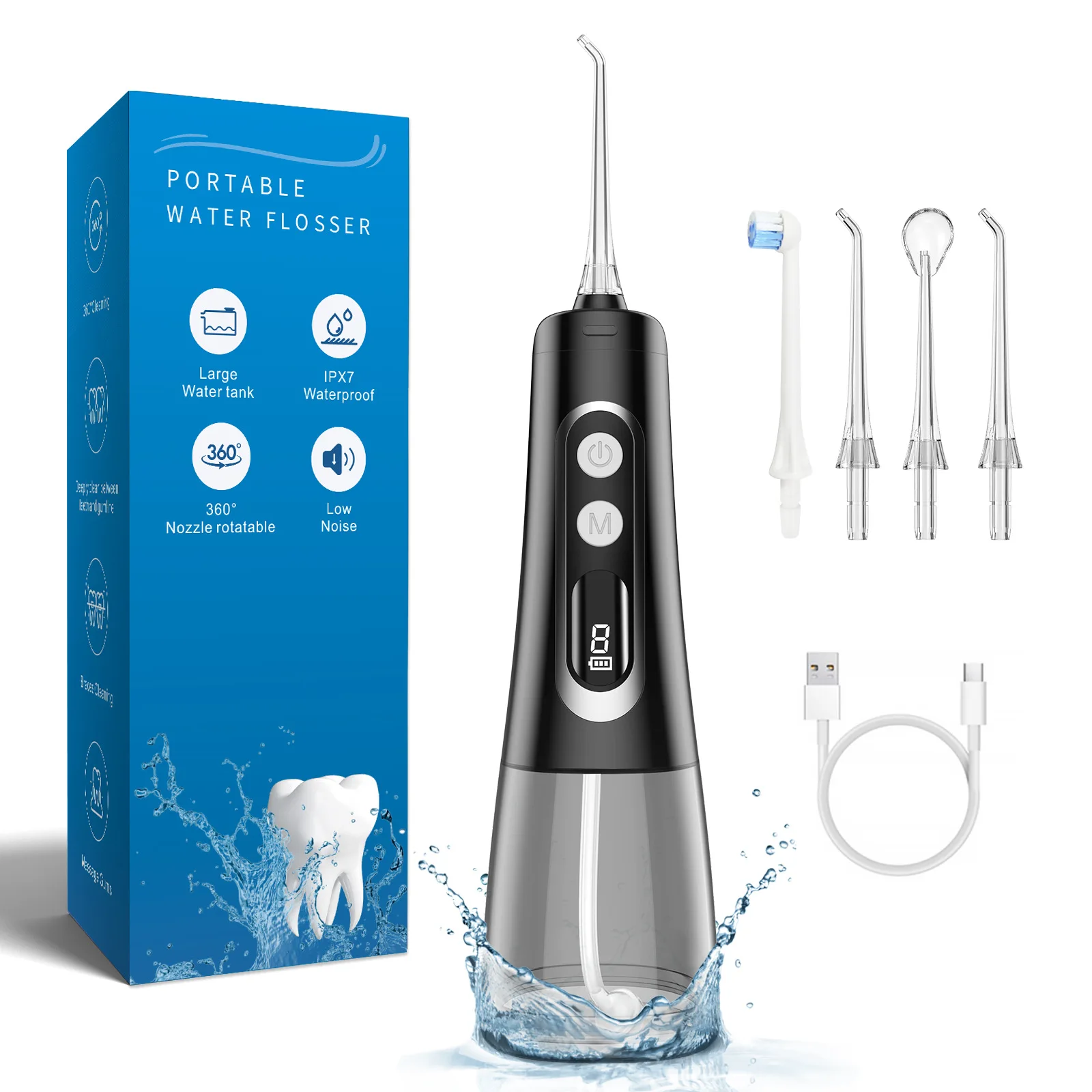 9 Speed Modes Oral Irrigator Water Flosser Rechargeable Portable Dental Water Jet 300ML Water Tank IPX7 Waterproof Teeth Cleaner