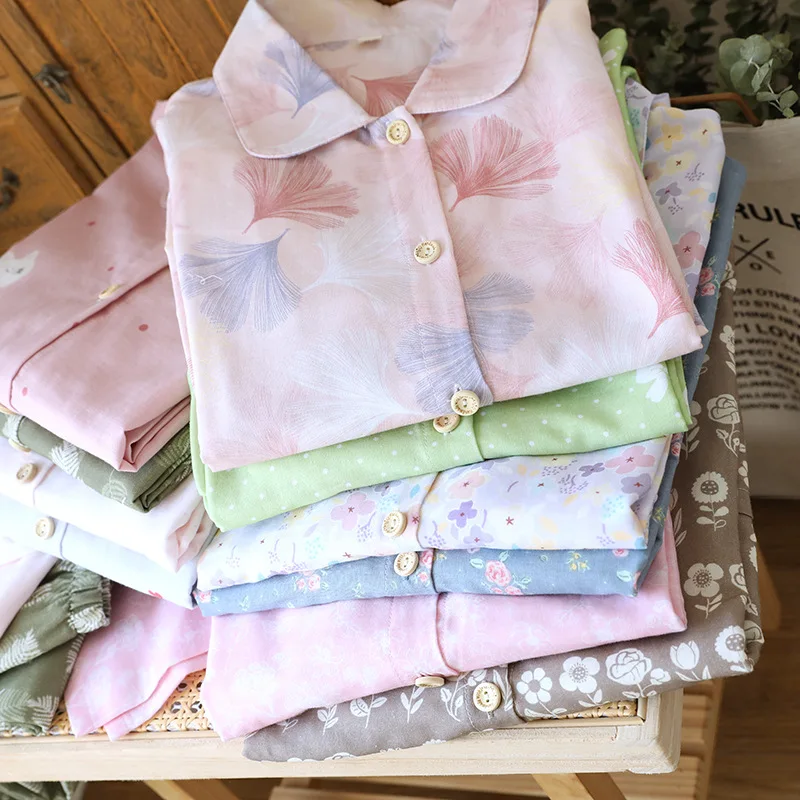 

Women's Home Wear Cotton Breathable Pajamas Suit Comfortable Long Sleeved Pants Set Sleep Set for Spring and Autumn Loungewear