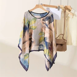 Shawls Summer 2024 Beach Sexy Women Fashion Print Chiffon Smock Bikini Cover Up Loose Blouse Sunscreen Comfortable Poncho Hot