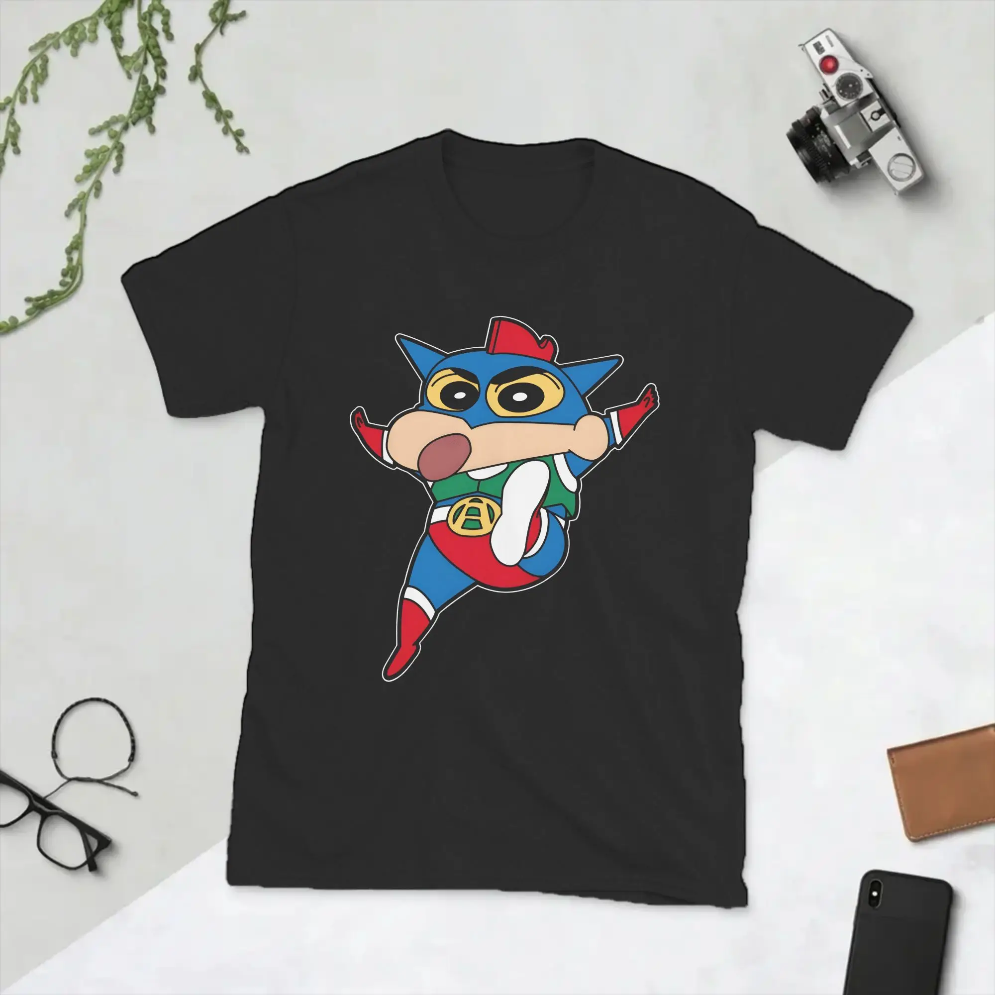 Crayons Shin-chans Action Kamen Men T Shirt  Novelty Tees Short Sleeve Round Neck T-Shirts Cotton Party Clothing