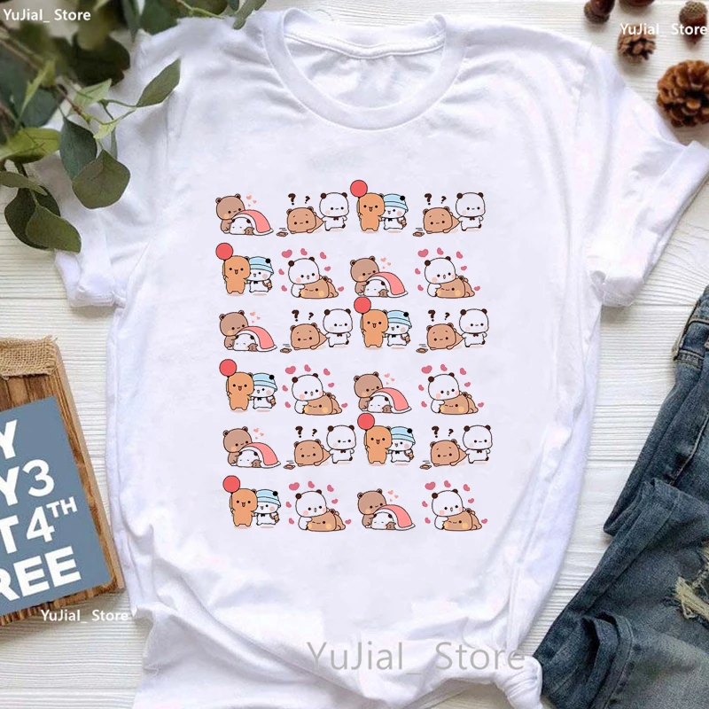 2024 Cute Panda Bubu Dudu Cartoon Print T Shirt Girls Funny White Tshirt Women Summer Fashion Female T-Shirt Harajuku Shirt