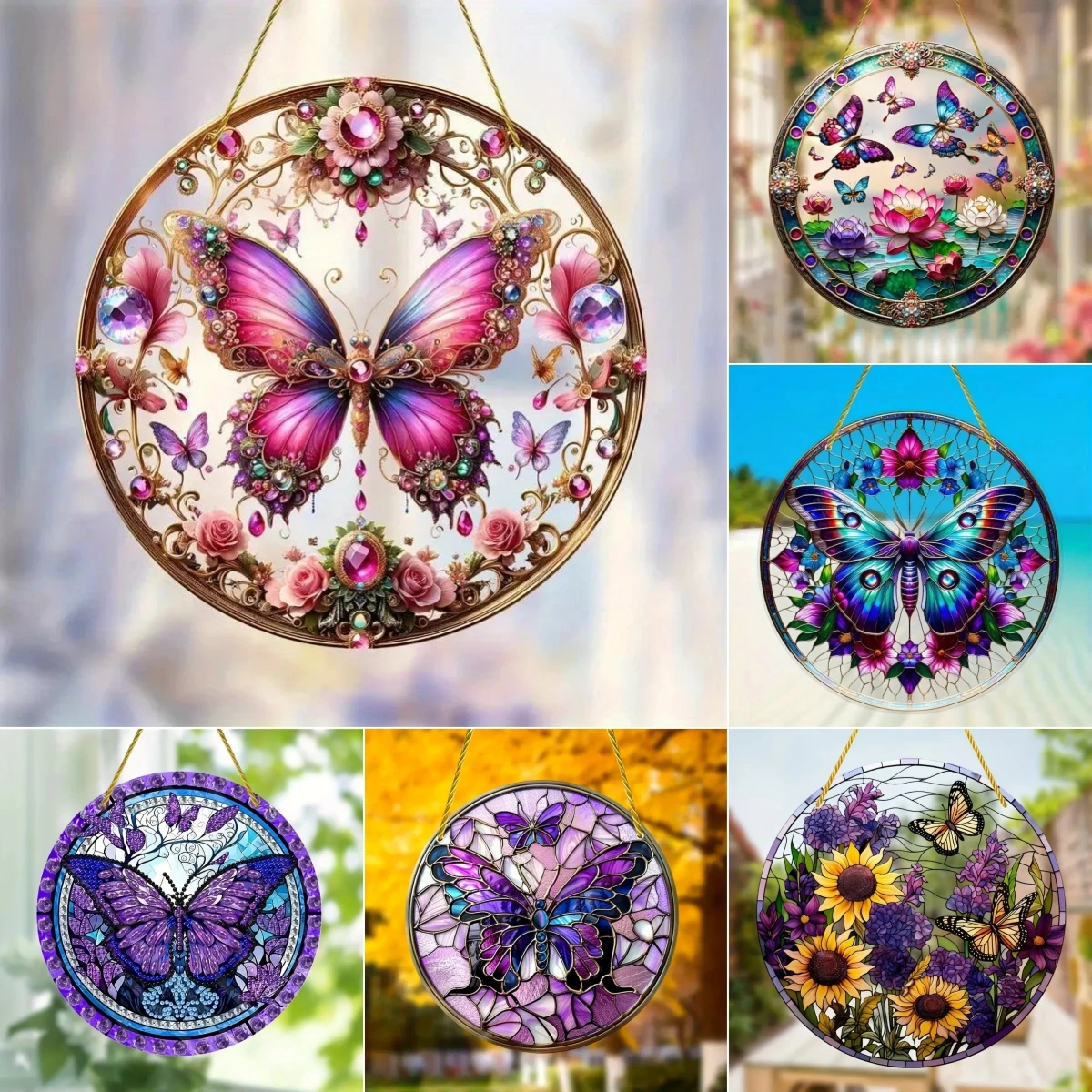 Butterfly Suncatcher, Stained Window Hanging, Acrylic Translucent Garland Ornament Sign,Decor for Windows,Yard,Home, Farm,garden