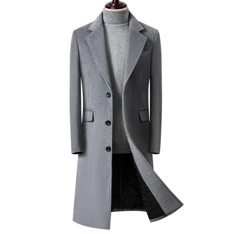 

Новый уличный облегающий тренд, теплый длинный плащ в британском стиле, деловое мужское шерстяное пальто, модное повседневное толстое шерстяное пальто