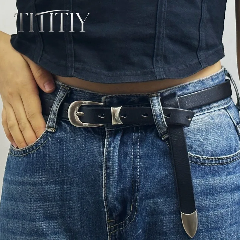 1.8cm New Genuine Leather Cowhide Women's Belt, Versatile Personalized Retro Pin Buckle Jeans Belt Skirt Waistband Korean Trend