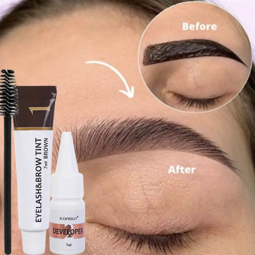 Semi Permanente Sobrancelha Dye Tint Kit, Cosméticos impermeáveis, Brow Enhance Fast Dye, Cílios Tint Dying, preto e marrom, 2 em 1