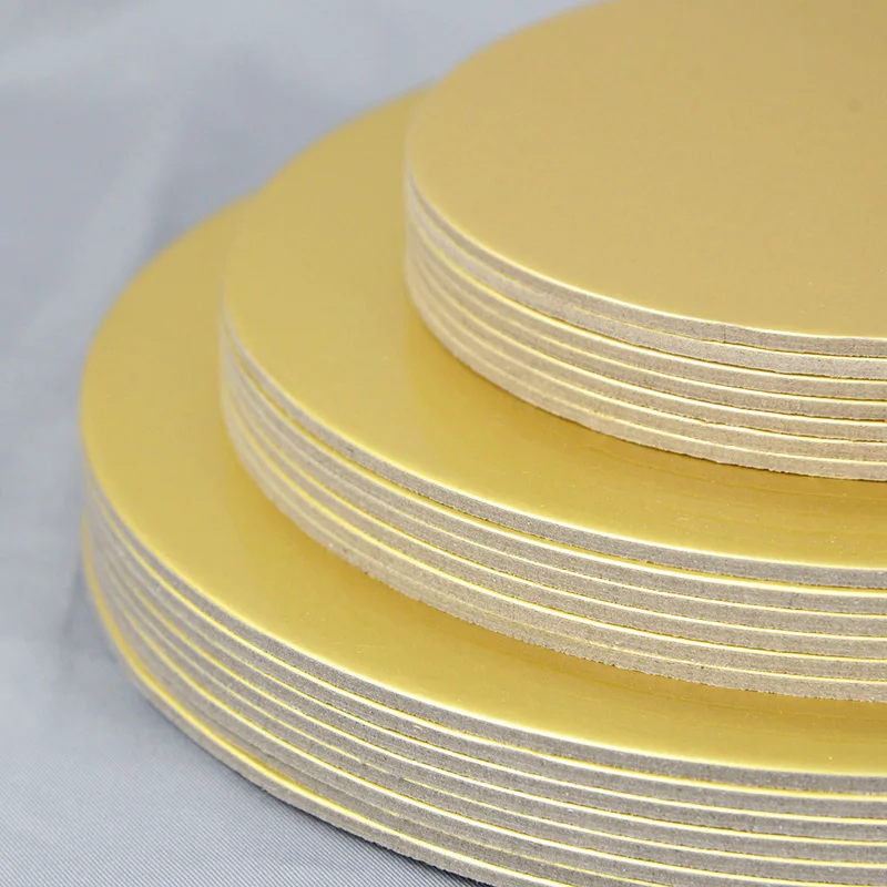 Golden Coated Round Cake Board Diameter 10-33CM Available Circle Cardboard Base Cake Decorating Supplies Mousse Dessert Tray