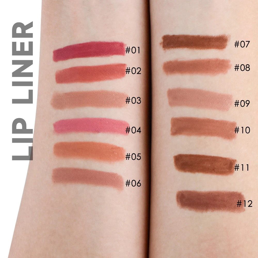 12-kleuren houten lipliner private label pigment langdurig waterdicht non-stick aangepast logo make-up groothandel dierproefvrij