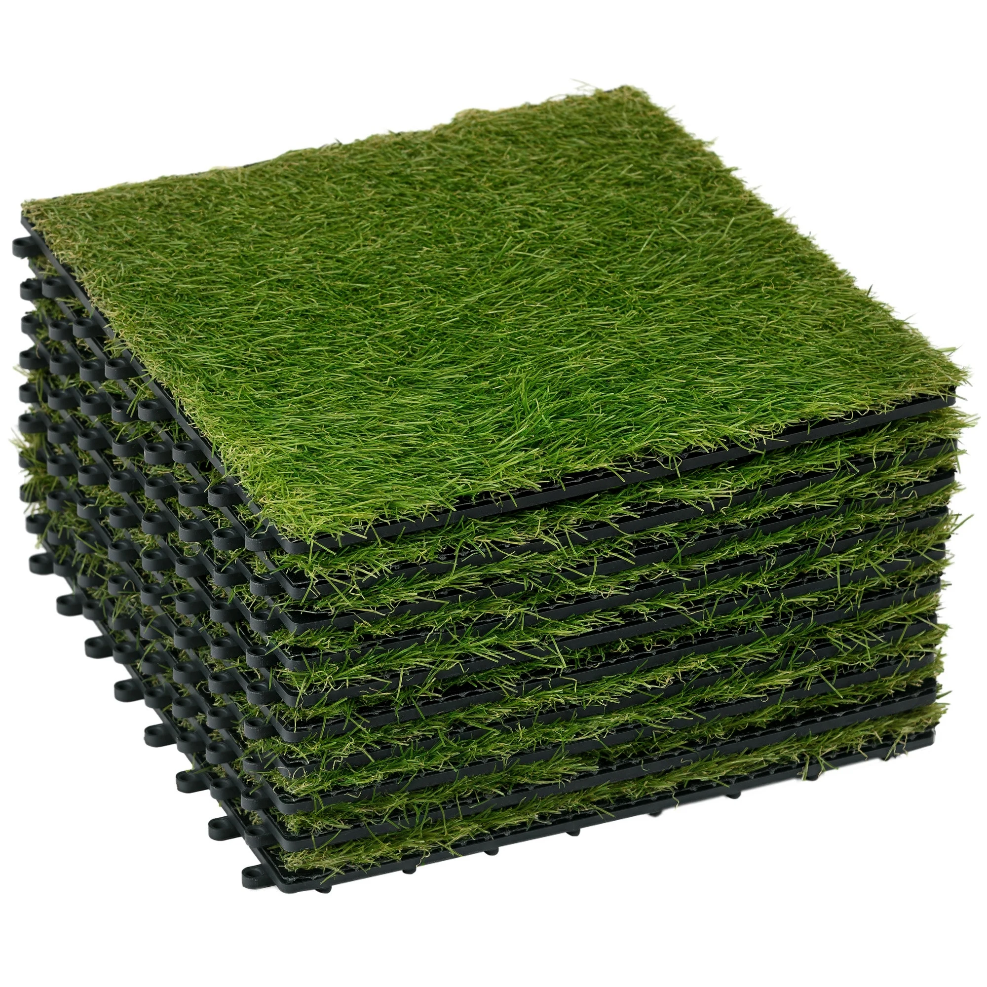Outsunny Césped Artificial de 10 Piezas 30x30 cm Altura de Hierba 25 mm Verde