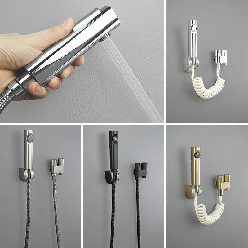 

Toilet Partner Bidet Faucet Set Wall-Mounted Brass One-In-Two-Out Angle Valve ABS High-Pressure Flushing Black Toilet Spray Gun