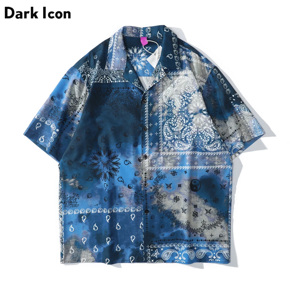 Dark Icon Tie Dyeing Bandana Button Down Shirt Men Paisley Vintage Men\'s Shirts Hoiday Beach Hawaiian Shirts 2023 Summer Man Clo