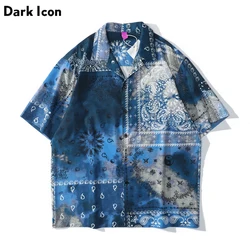 Dark Icon Tie Dyeing Bandana Button Down Shirt Men Paisley Vintage Men's Shirts Hoiday Beach Hawaiian Shirts 2023 Summer Man Clo