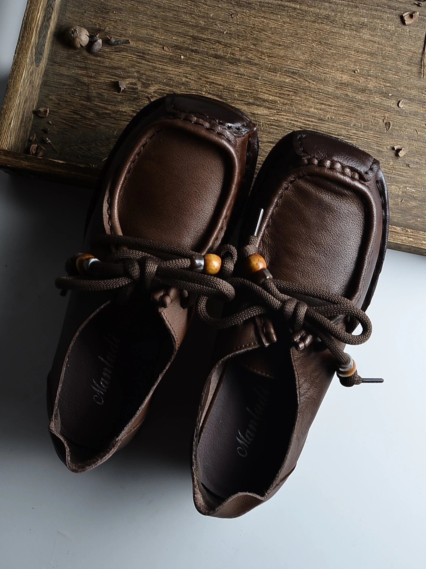 

Retro Handmade Casual Shoes Leather Low Heel Comfortable Knotting Single Shoes Fashionable All-Match Small Audience