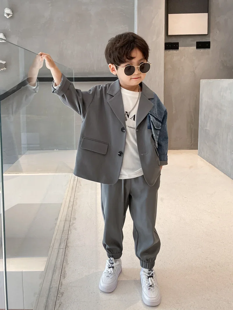 Boy's Suit Two Pieces Spring  2026 Children Toddler Fashionable Autumn Clothes Small Suit Cool Handsome Fashionable Style