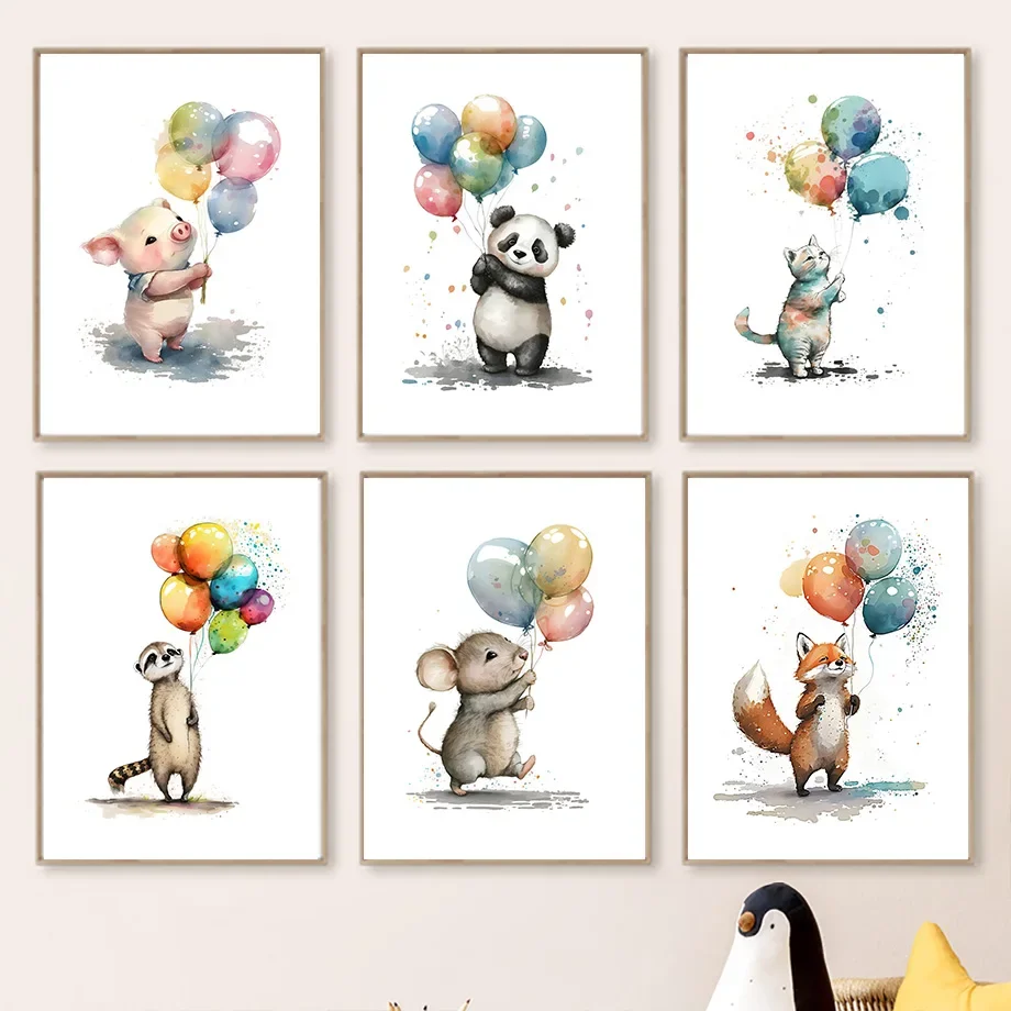 

Cute Pig Panda Cat Mouse Fox Balloon Nursery Wall Art Canvas Painting Nordic Posters And Prints Pictures Baby Kids Room Decor