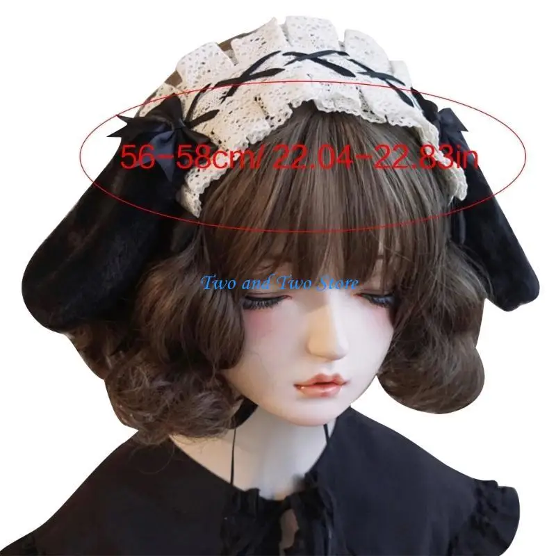 HX6F طوق شعر جميل على شكل أذن أرنب مع دانتيل مطوي لديكورات الحفلات التنكرية