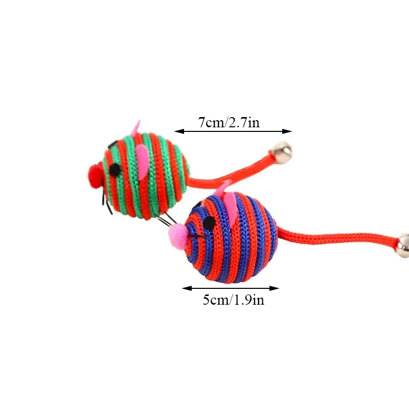 2PCS Pet Cat Toy Lovely Stripe Nylon Rope Round Ball Mouse Toy with Bell Cat Chew Toy Cat Interactive Mouse Ball Pet Products images - 6