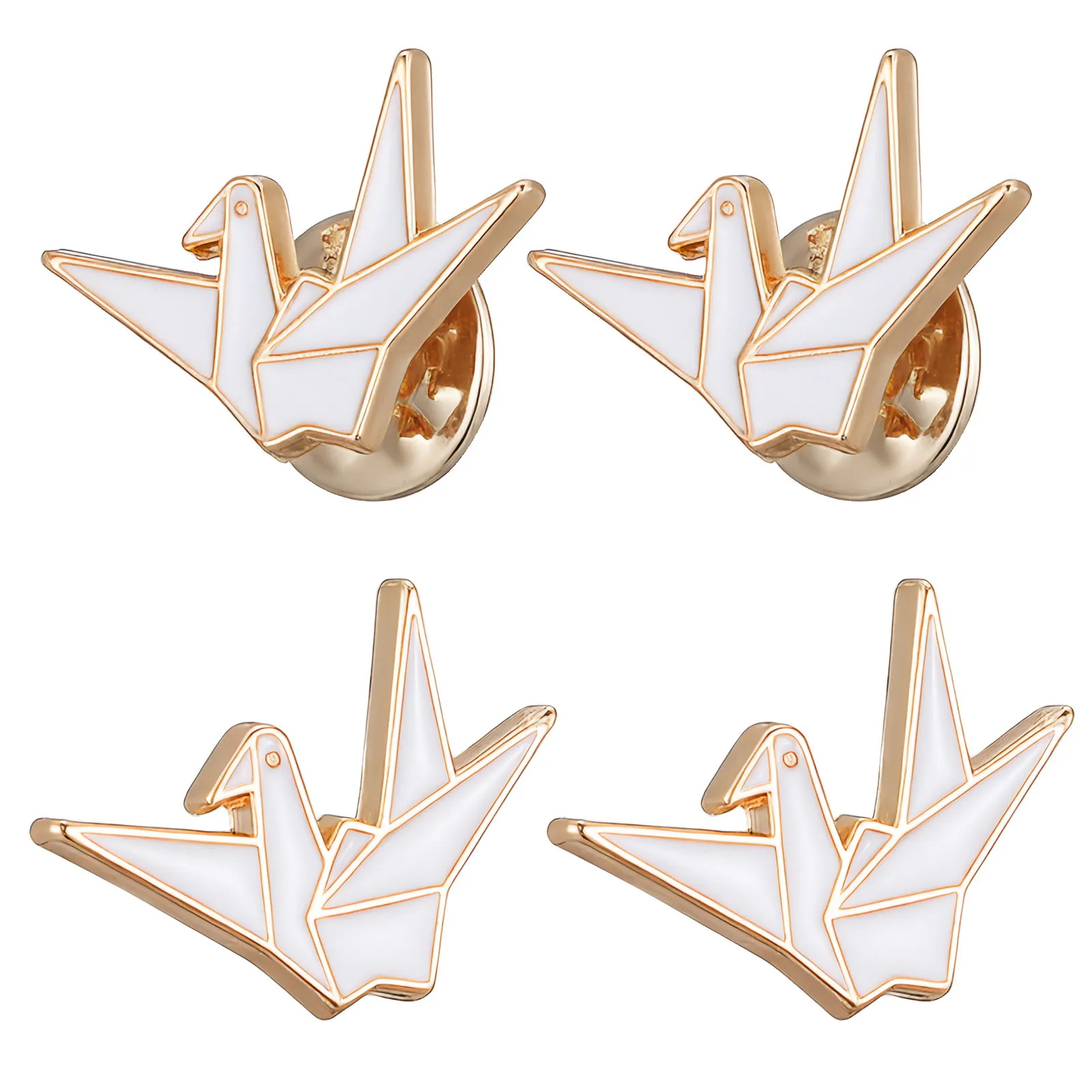4Pcs Elegant Origami Crane Brooch Pins Zinc Alloy Creative Cartoon Brooches for Women Fashion Collar Scarf Shawl Bag Backpack