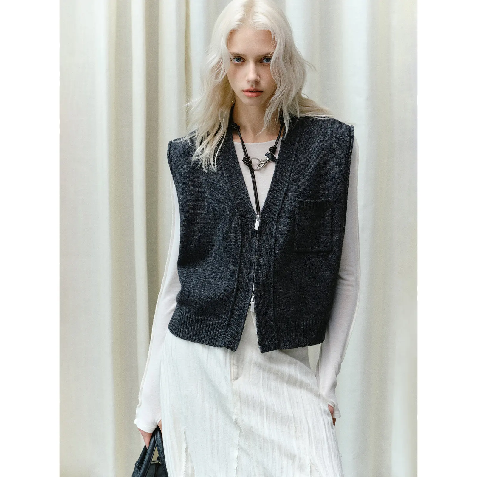 

JUSLIN Повседневные асимметричные джинсы из смесовой шерсти с широкими штанинами, хлопок/полиэстер, ретро-стиль, эластичный жилет, женская модная одежда, весенняя коллекция