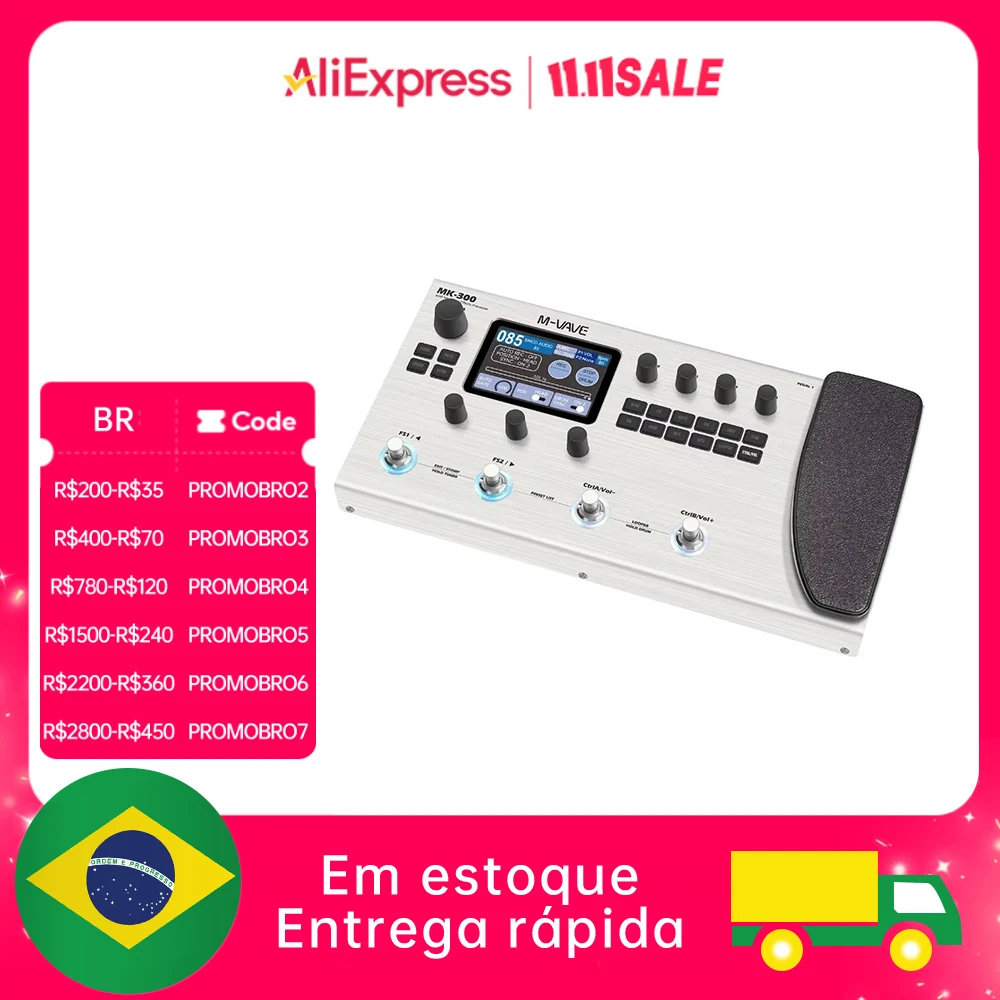 جيتار كهربائي M-VAVE MK300 مع دواسات تأثيرات متعددة، محاكي مكبر صوت عصبي، دورة 300 ثانية، عمر بطارية 128AMP/360FX/10H