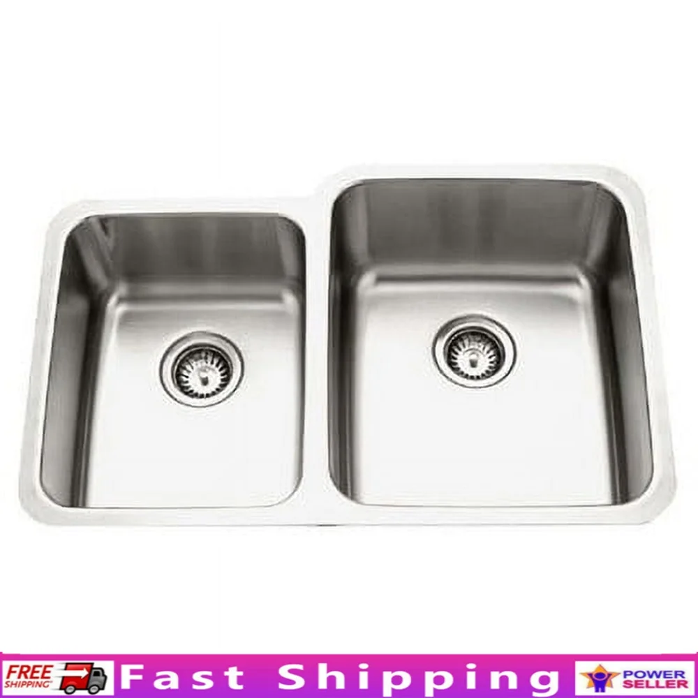 

Кухонная мойка Gourmet Undermount с двойной чашей из нержавеющей стали 60/40, глубоко нарисованное звукопоглощение, аксессуары 16, калибра в комплекте