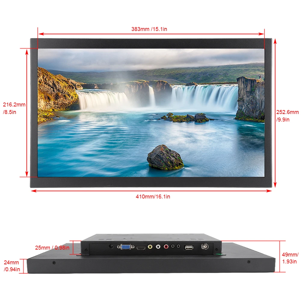 17,3-calowy monitor przemysłowy Full HD z wbudowaną płytą główna, metalowy, normalna wersja bez dotyku, duży monitor