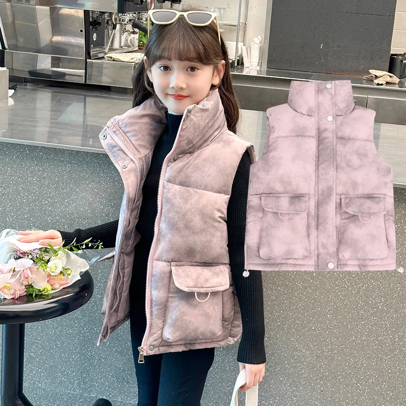 

Autumn Winter Kids Girl Turtleneck Vest Sleeveless Jacket Children Elegant Warm Waistcoat For Age 5 6 7 8 9 10 11 12 13 14 Year